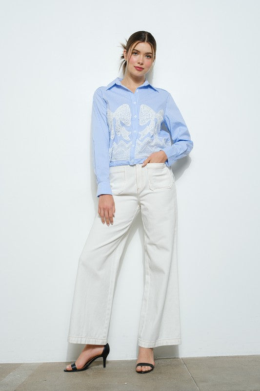 Dina Bow Blue Stripped Blouse