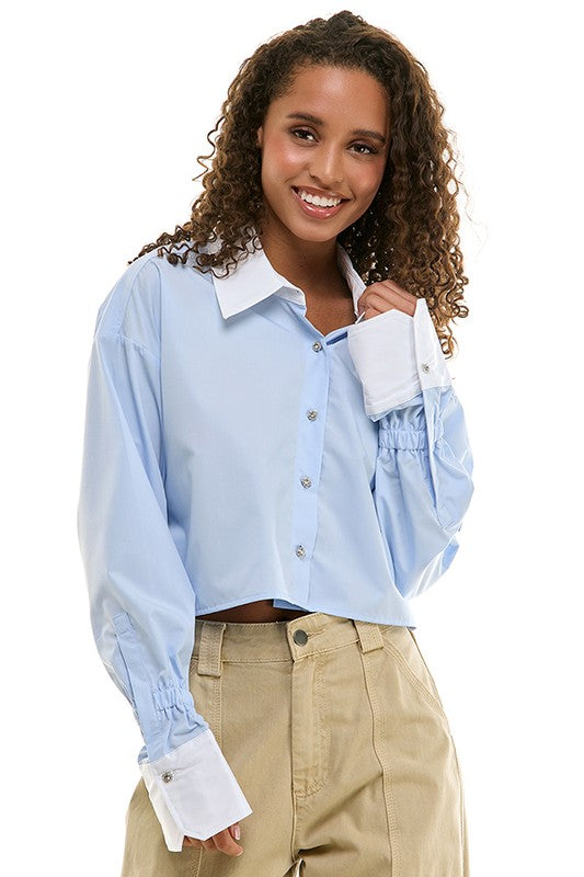 Melia crop two tone shirt