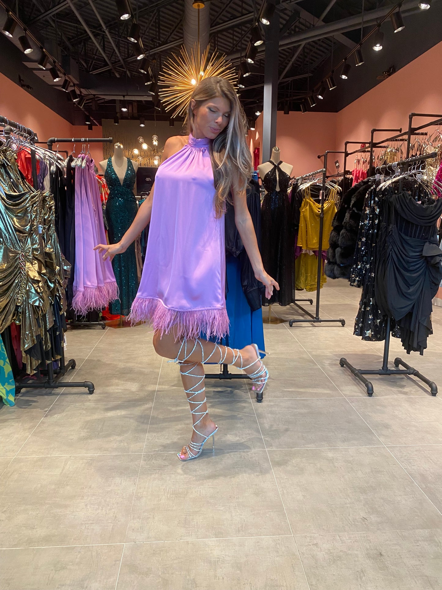 Gigi Satin and Feathers Dress