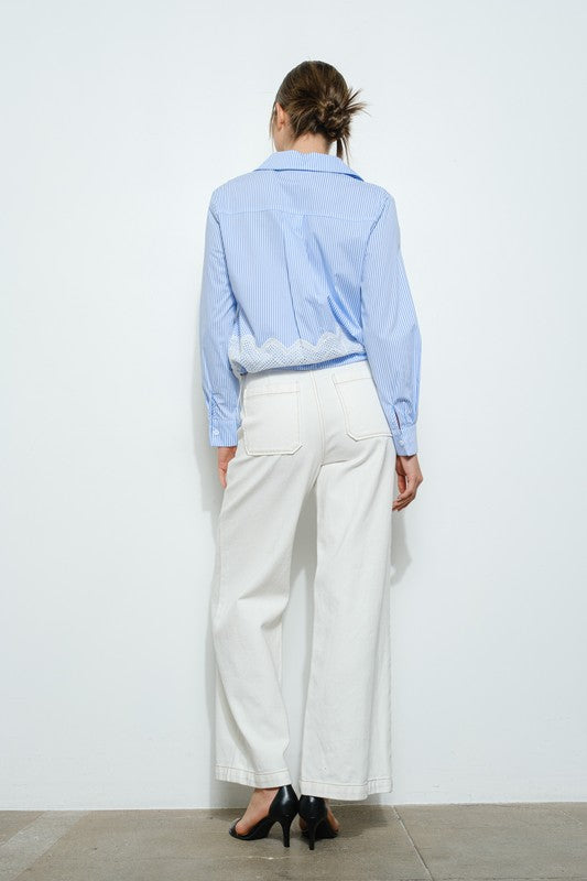 Dina Bow Blue Stripped Blouse