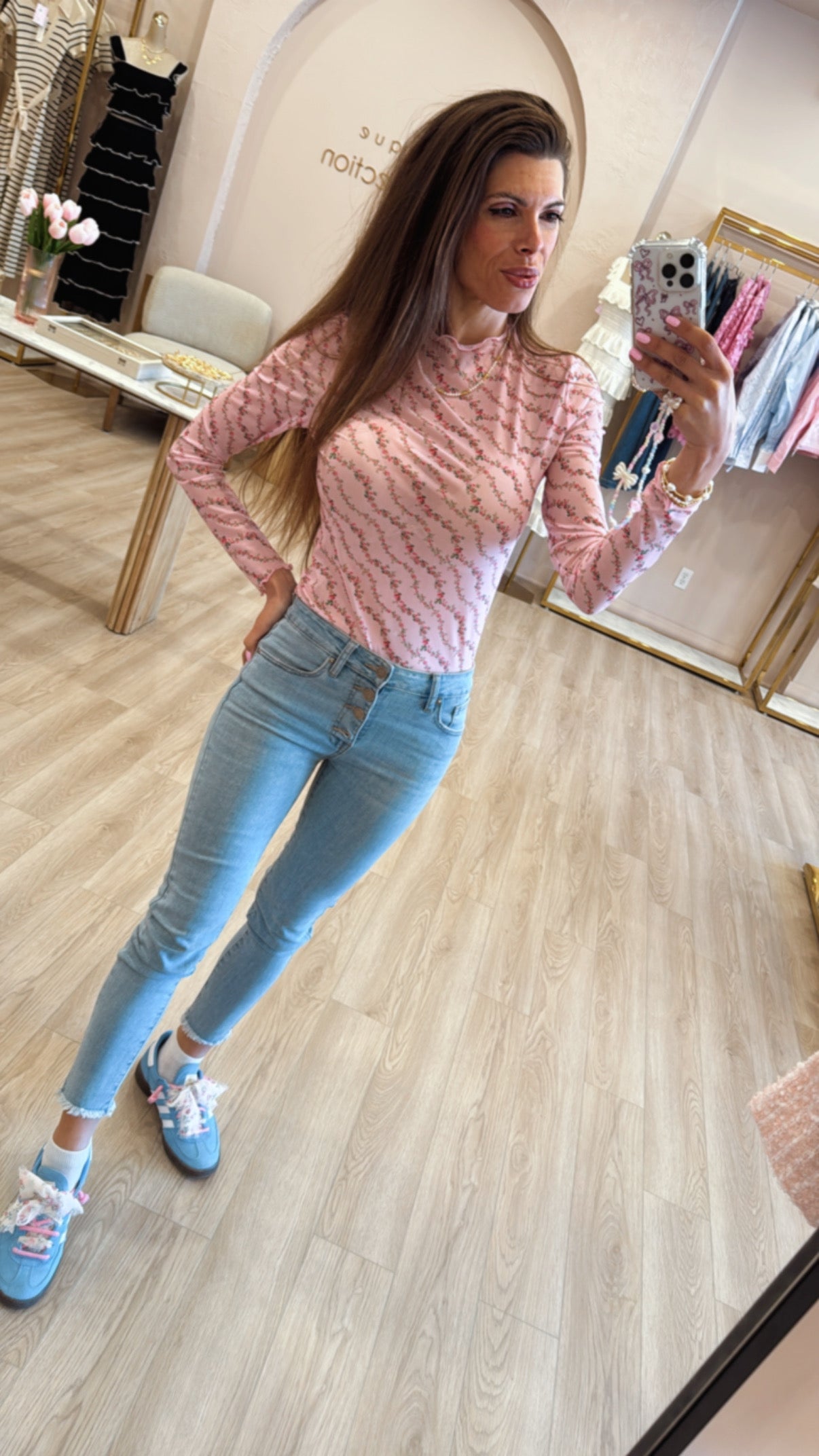 Betty Pink Floral Mesh Top