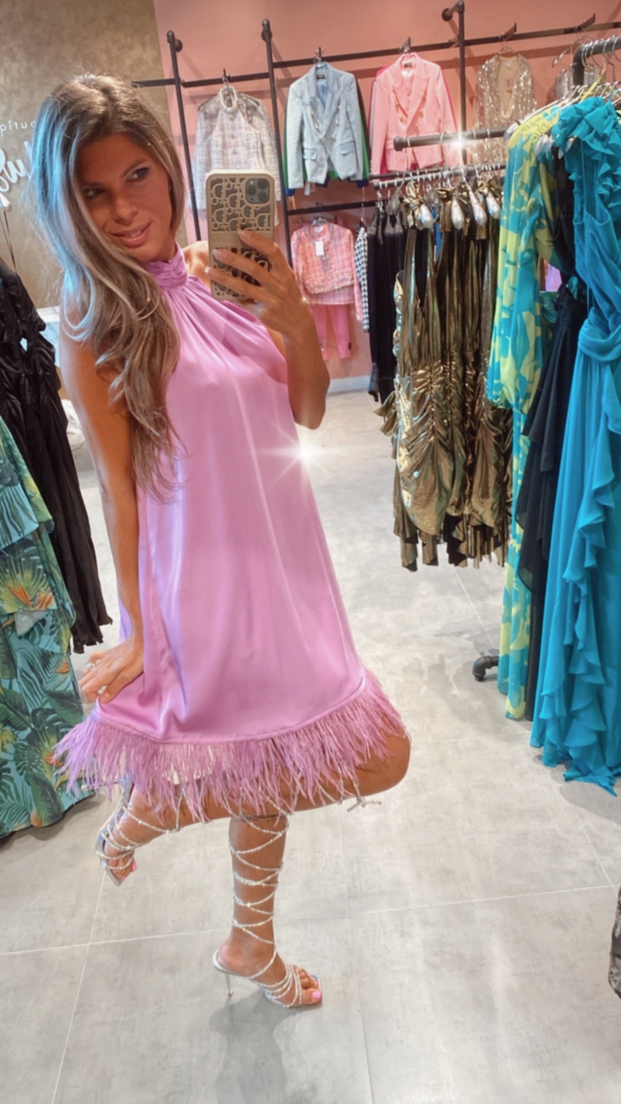 Gigi Satin and Feathers Dress