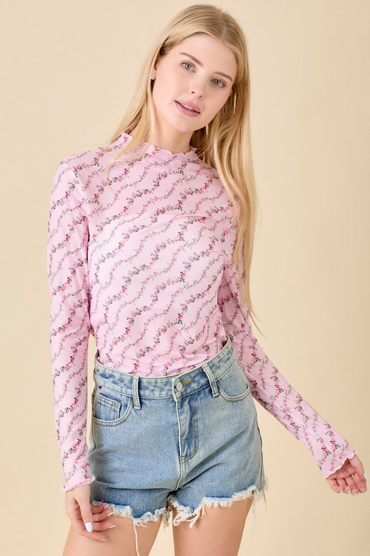 Betty Pink Floral Mesh Top