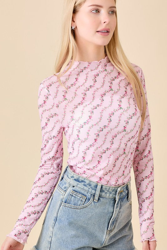 Betty Pink Floral Mesh Top