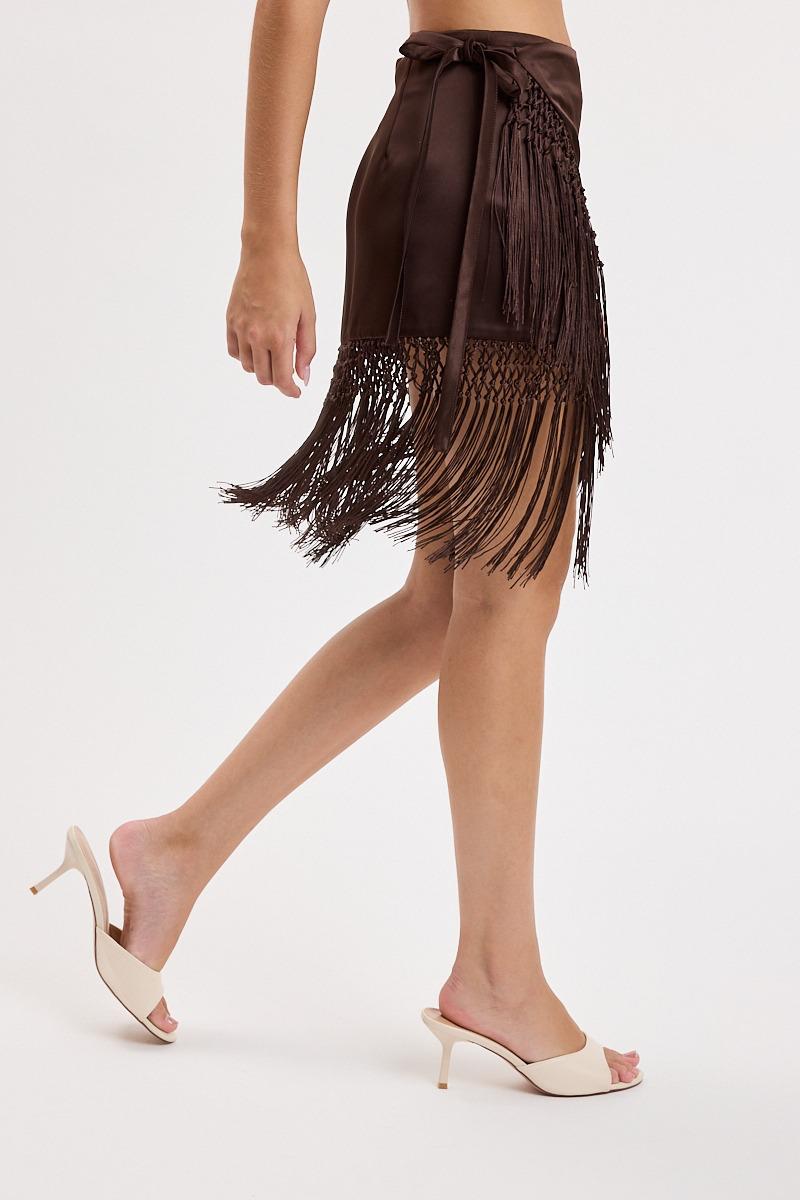 Bruna Fringe Satin Skirt