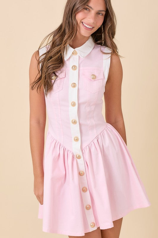 Brittany Pink Denim Mini Dress