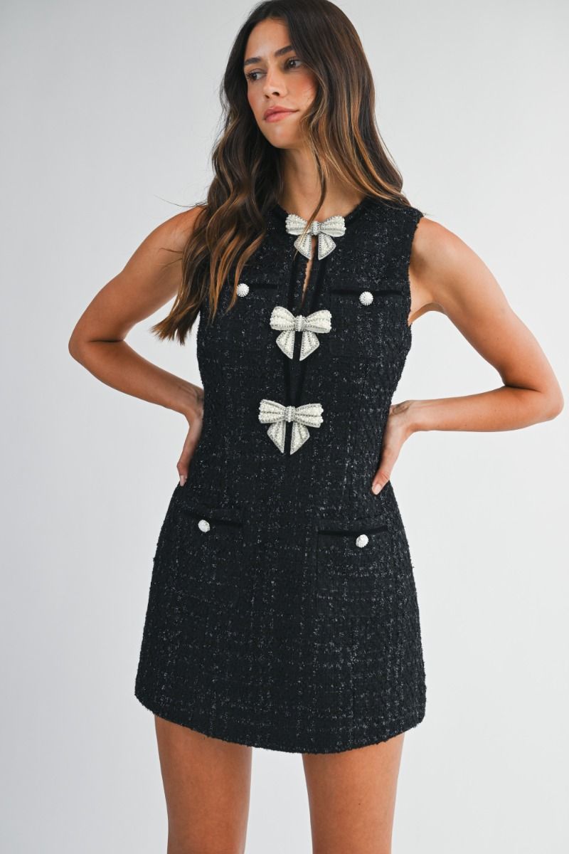 Miss Coco Tweed Mini Bow Dress
