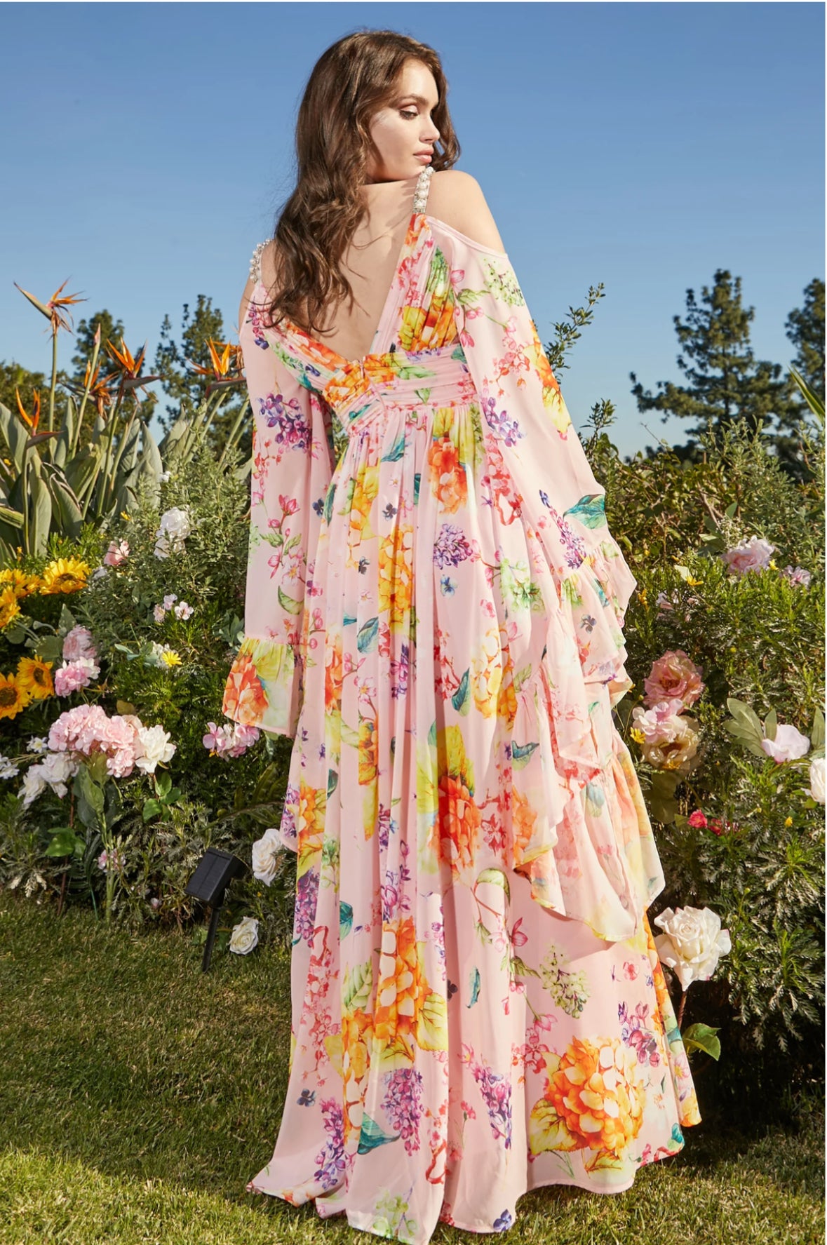 Florence Maxi Pink Floral Ruffle Sleeves Dress