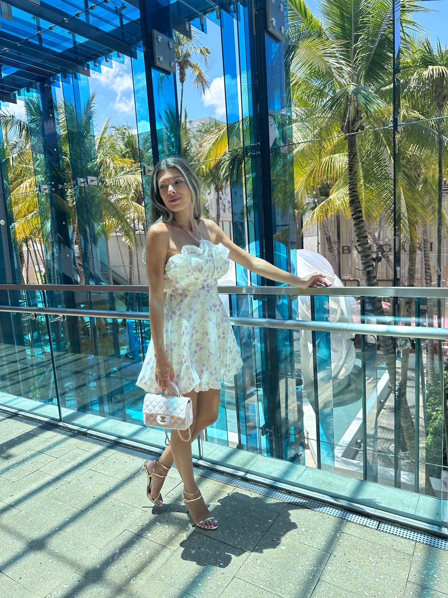 Romantic sweet cute summer floral white and lilac short dress