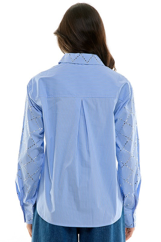 Dalia Stripped and Crystal Buttoned Shirt