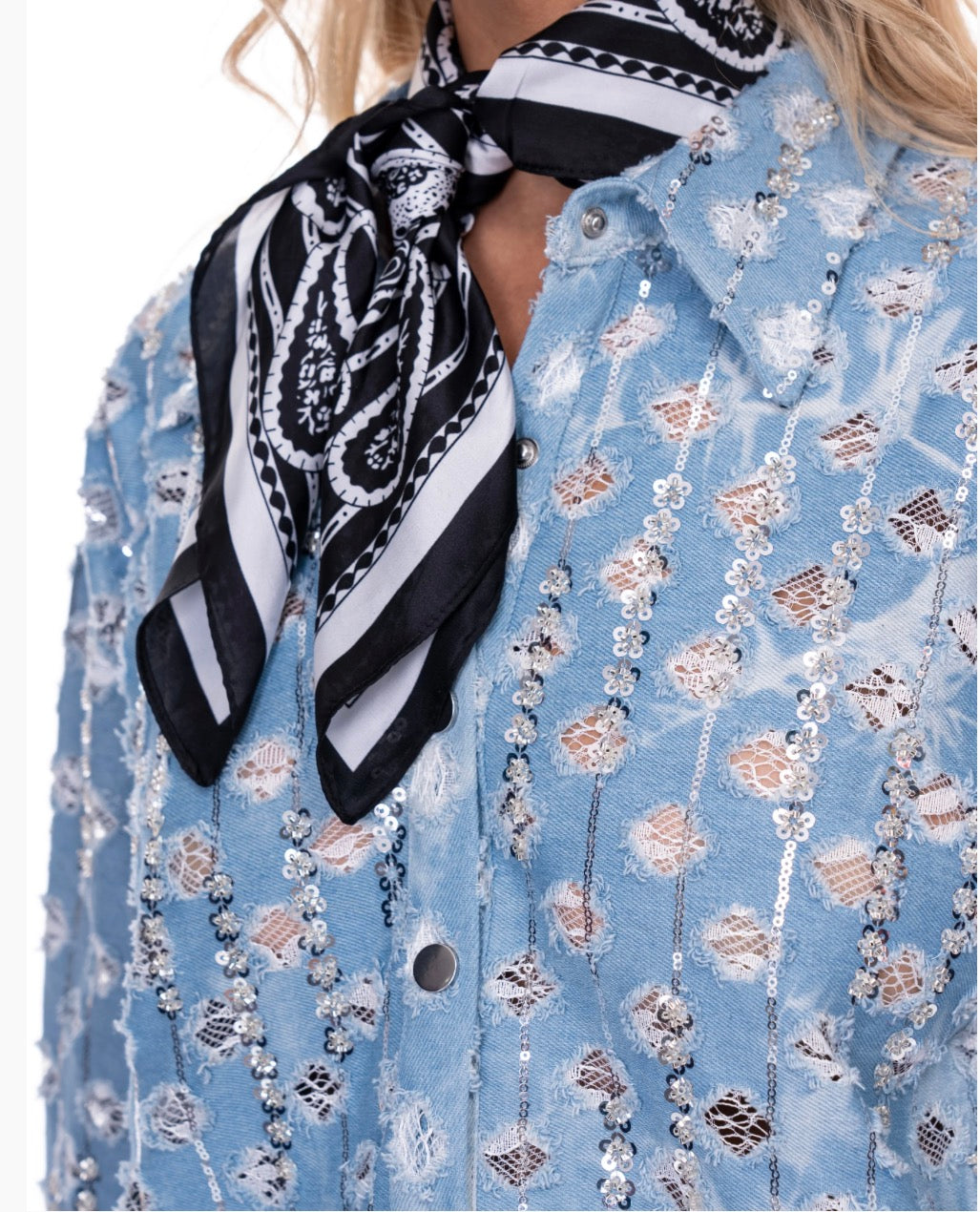 Adeline Denim and Lace Shirt