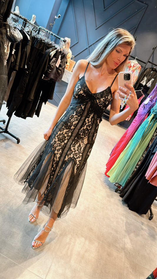 Selena Lace Tulle Maxi Dress