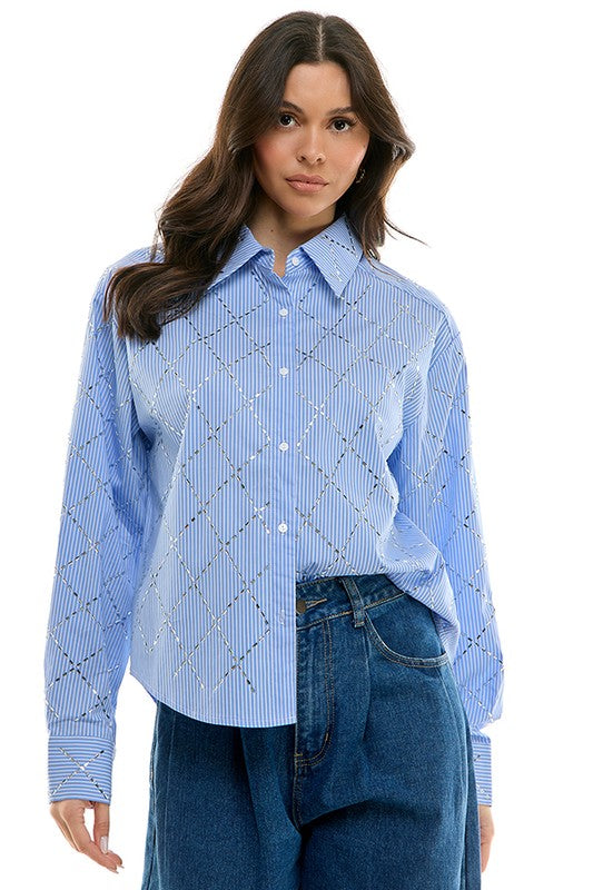 Dalia Stripped and Crystal Buttoned Shirt