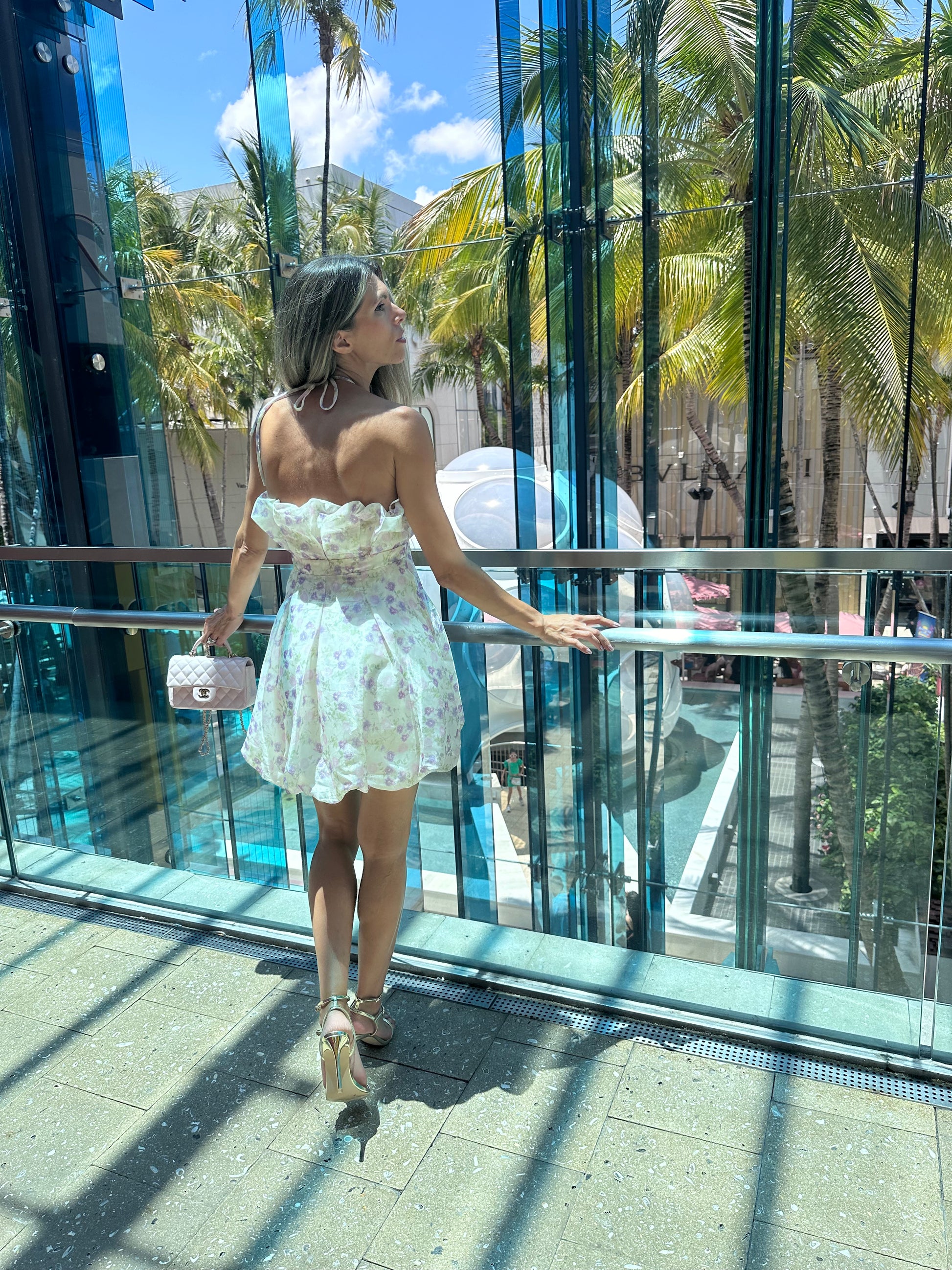 Romantic sweet cute summer floral white and lilac short dress