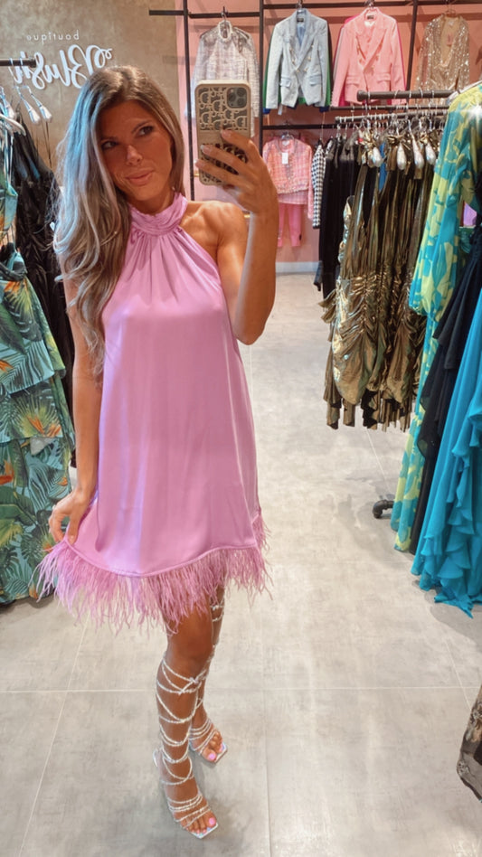 Gigi Satin and Feathers Dress