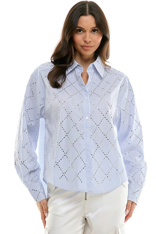 Dalia Stripped and Crystal Buttoned Shirt