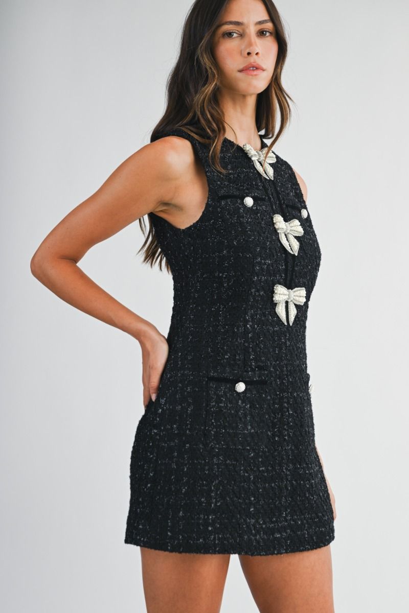 Miss Coco Tweed Mini Bow Dress
