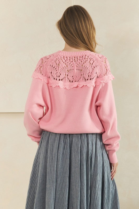 Solange Pink Crochet Sweater