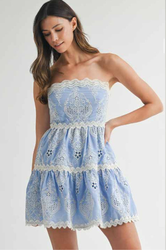 Sevana Eyelete Crochet Mini Dress