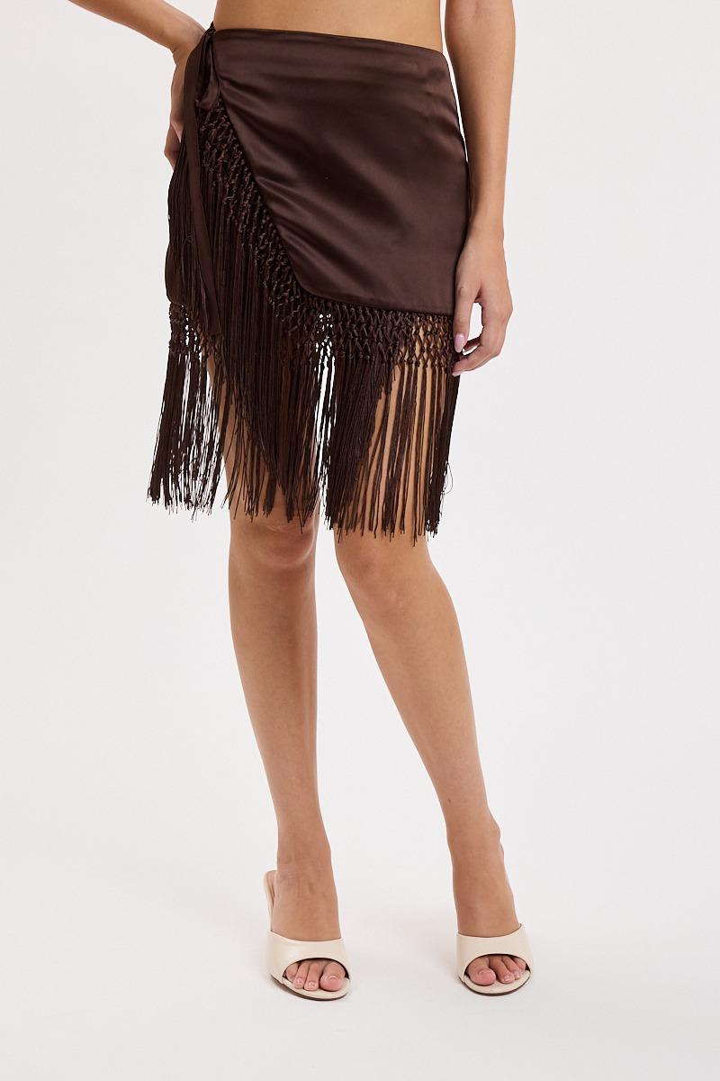 Bruna Fringe Satin Skirt
