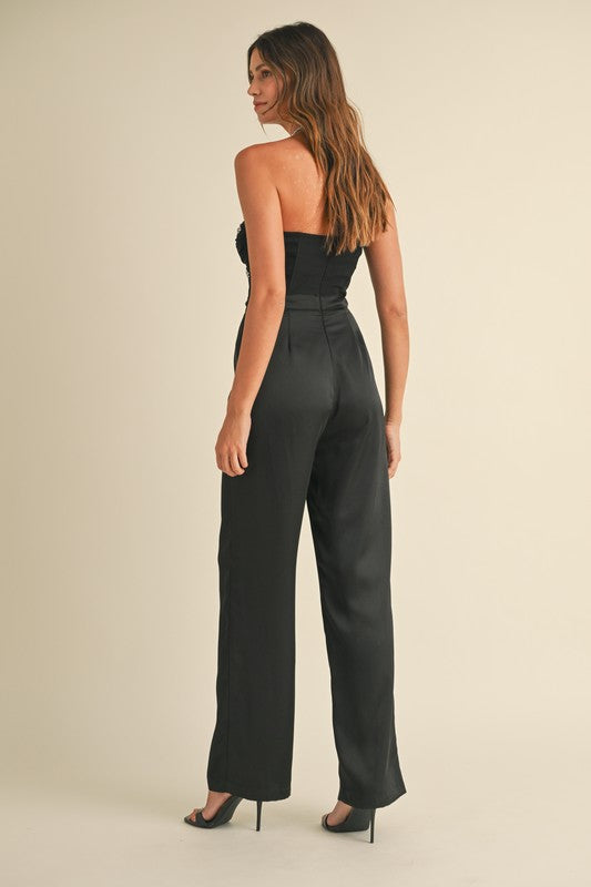 Evangeline Jewel Chiffon Satin Jumpsuit