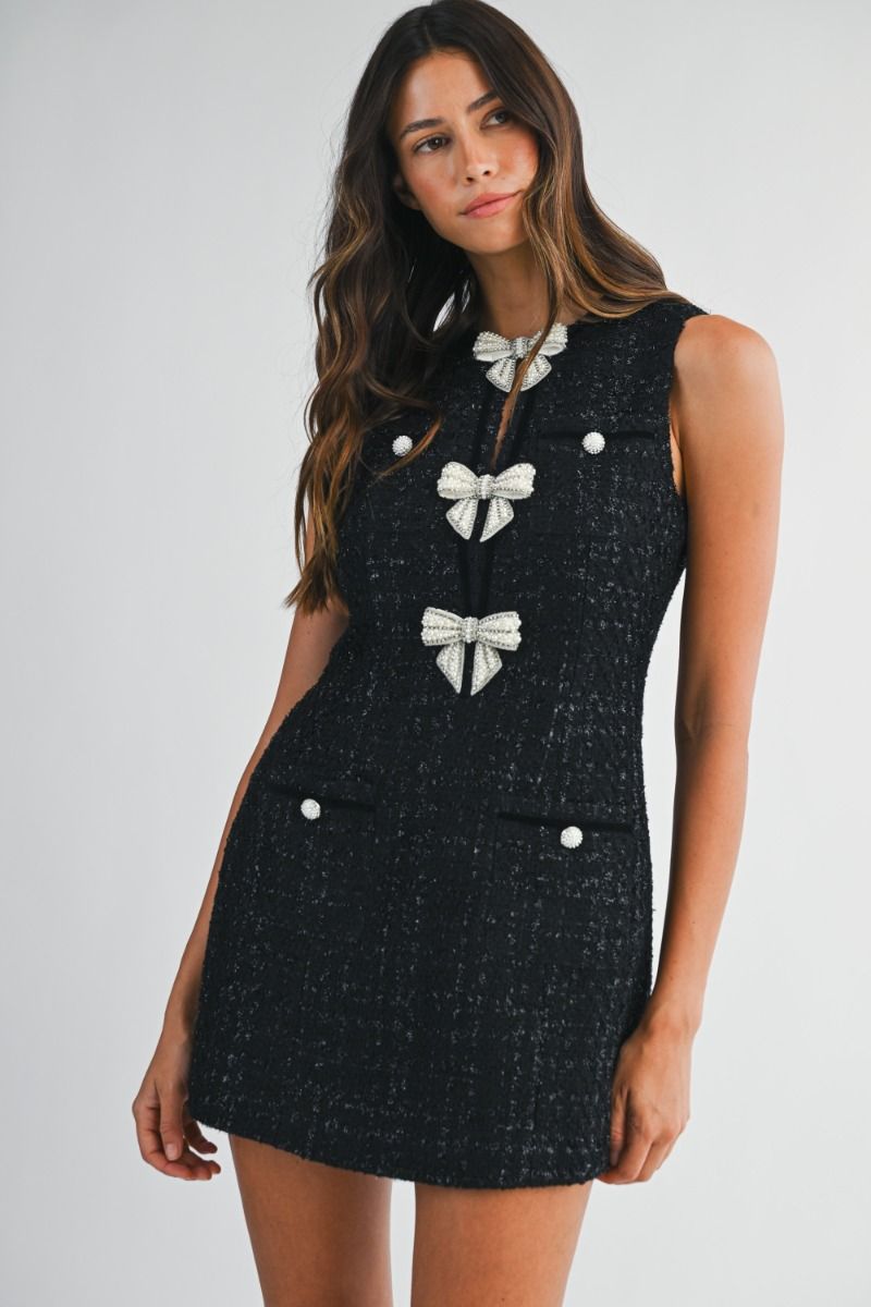 Miss Coco Tweed Mini Bow Dress