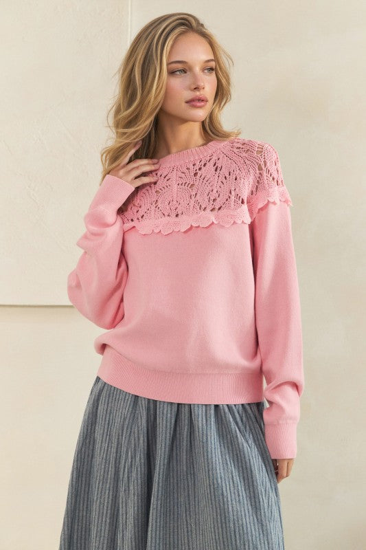 Solange Pink Crochet Sweater