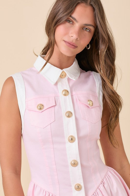 Brittany Pink Denim Mini Dress