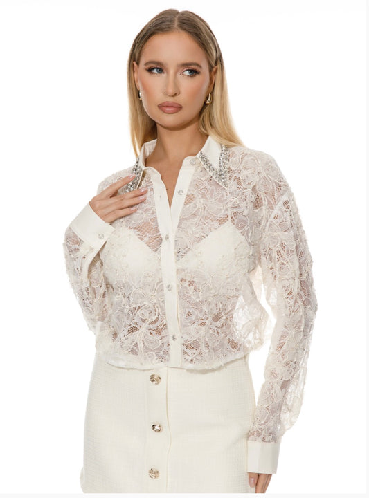 Amelia Lace Jeweled Shirt