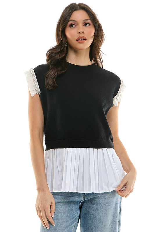 Lucie knit vest with  pleated design