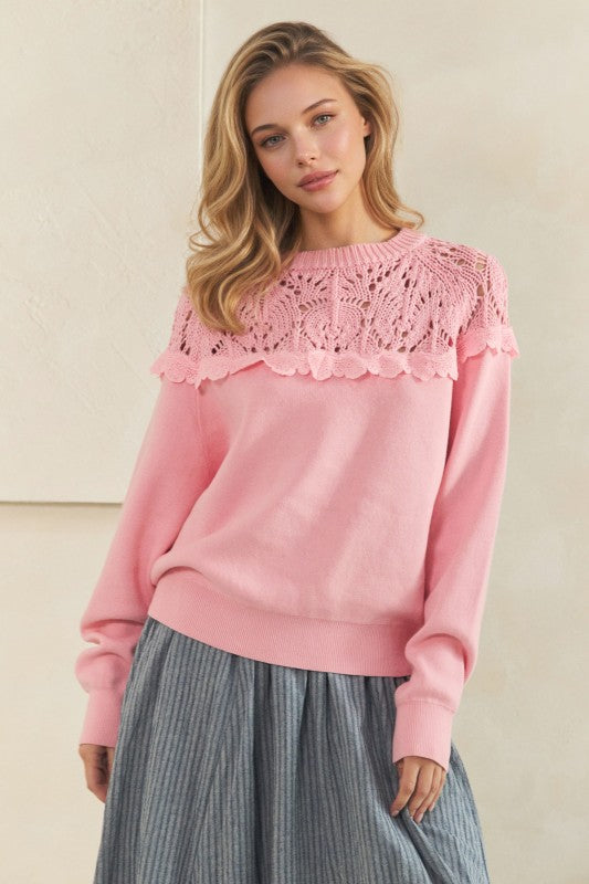 Solange Pink Crochet Sweater