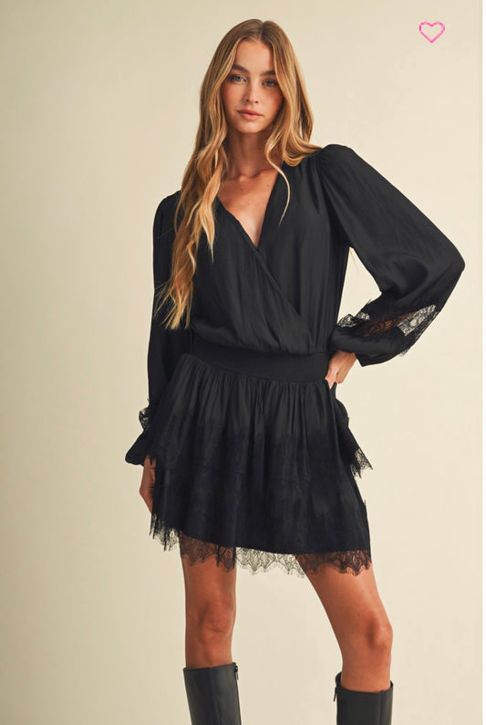 Kimberly Satin Lace Mini Dress